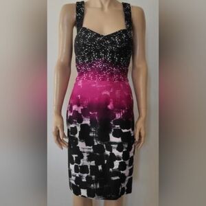 Calvin Klein cross strap women's dress in black, pink, and white abstract NWOT